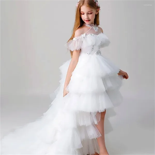 Vestidos de menina flor vestido princesa bola santo branco anjo tule lacelayered cauda primeira comunhão crianças surpresa presente aniversário