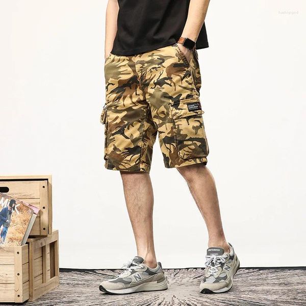 Herren-Shorts, Camouflage-Overall, taktische Outdoor-Hose, große Tasche, gerades Bein, modische Caprihose