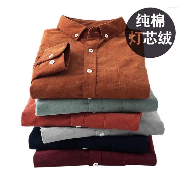 Herren-Freizeithemden, Winter-Kariertes Hemd mit Plüsch, für Herren, langärmelig, Cord, japanischer Vintage-Stil