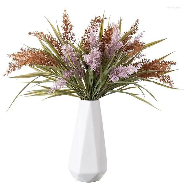 Flores decorativas flocadas plástico lavanda pacote artificial plantas falsas diy casamento freio buquê casa natal sala de estar decorações