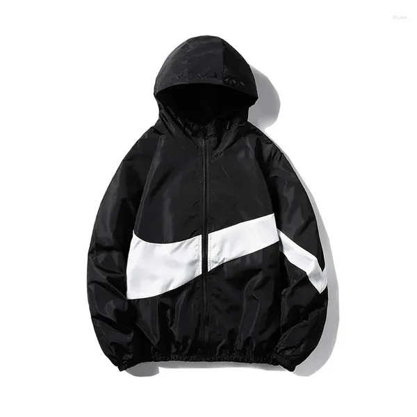 Jaquetas masculinas 2023 Windbreaker com capuz homens manga longa preto moda zíper primavera outono top casaco masculino bolso bombardeiro mulheres