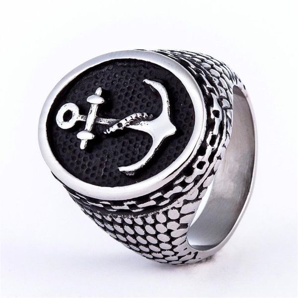 Moda punk jóias 316l aço inoxidável juntas âncora anéis masculinos para homens titânio motociclista prata crânio anel men290e
