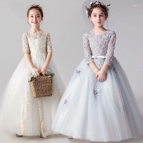 Mädchenkleider, Champagner-Spitzenapplikationen, Junior-Brautjungfernkleid für Hochzeit, Geburtstag, Party, Prinzessin, Zeremonien, Kleid für Mädchen im Alter von 2 bis 12 Jahren