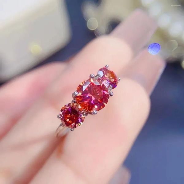 Anéis de cluster est melancia vermelho moissanite anel real 925 prata jóias finas 2ct laboratório diamante brilhante mulheres presente de noivado