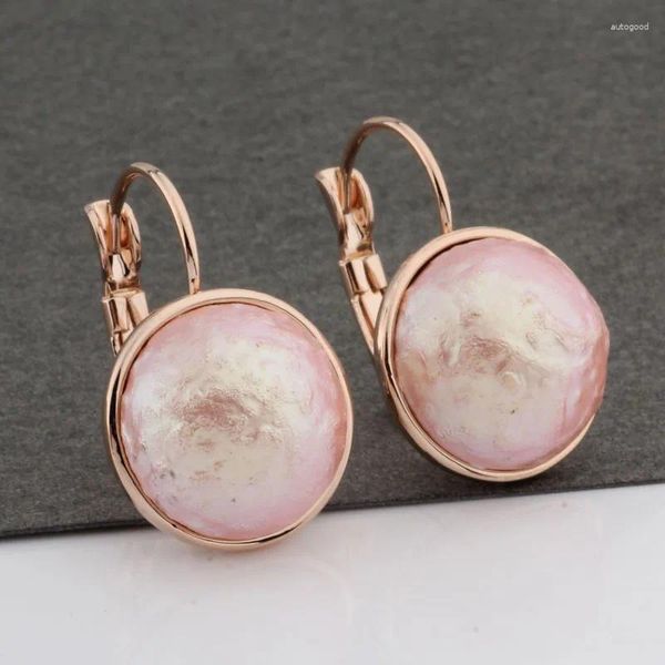 Brincos pendurados 2023 na moda grande pérola 14mm redondo para mulheres jóias de casamento vintage rosa cor de ouro eardrop