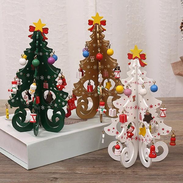 Decorações de Natal 2023 Árvore Infantil Artesanal DIY Estéreo Ornamentos de Layout de Cena de Madeira