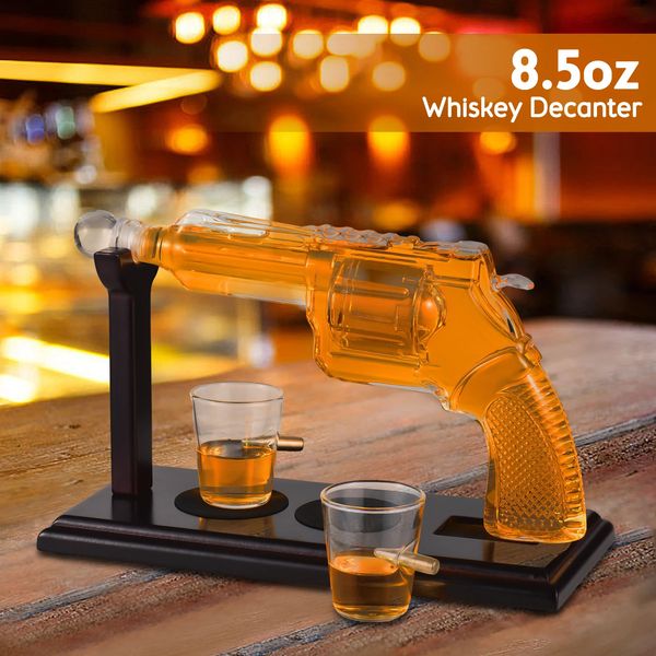 Bar Tools Whisky-Dekanter-Sets, einzigartige Geschenke für Männer, 8,5 Unzen, Pistolenförmiger, kühler Likörspender mit Gläsern, Trinkparty für zu Hause, 231204