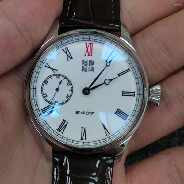 Relógios de pulso masculino micro rotor relógio tianjin movimento st6497 simples aço inoxidável à prova d'água 44mm gota de pulso vintage
