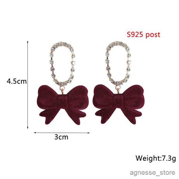 Fascino nuovi orecchini coreani di flanella bowknot vino nero velluto rosso donne orecchini pendenti con strass completi top dolce estate accessori per le orecchie R231204