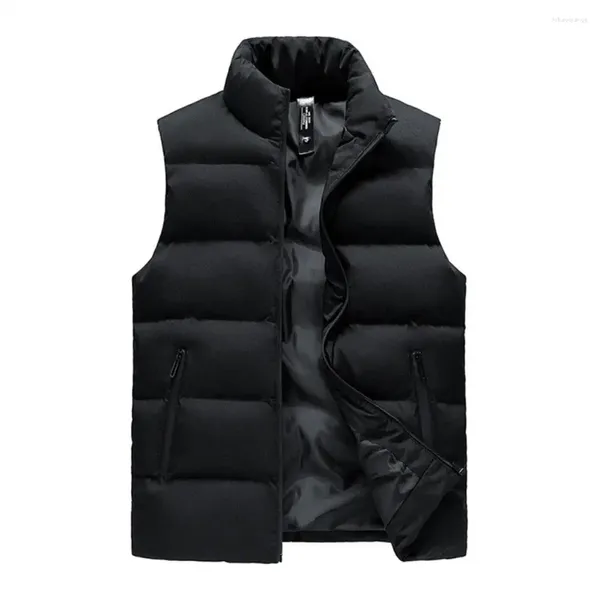 Gilet da uomo Gilet invernale da uomo imbottito con colletto alla coreana Chiusura con cerniera ispessita senza maniche per gilet al collo