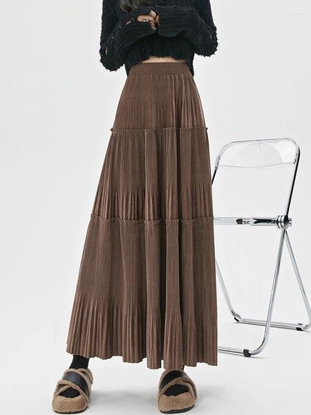 Gonne TIGENA Vintage Maxi Gonna di Velluto a Coste per Le Donne 2023 Autunno Inverno Elegante Solido Una Linea a Vita Alta Pieghettato Lungo Femminile