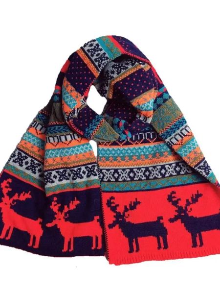 Шарфы, зимние корейские рождественские двухсторонние утолщенные теплые женские шарфы с оленями, вязаный шерстяной мужской шарф для пары, 231204