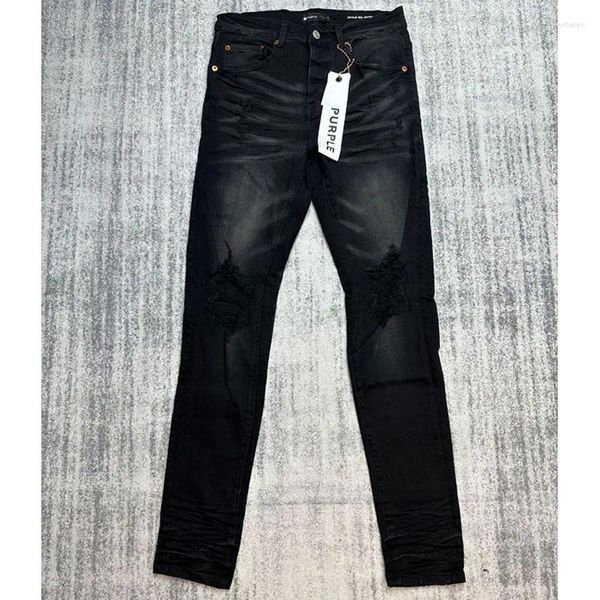 Jeans masculinos real po clássico preto roxo marca destruição diária do velho magro calças compridas homens mulheres all-match casual denim calças