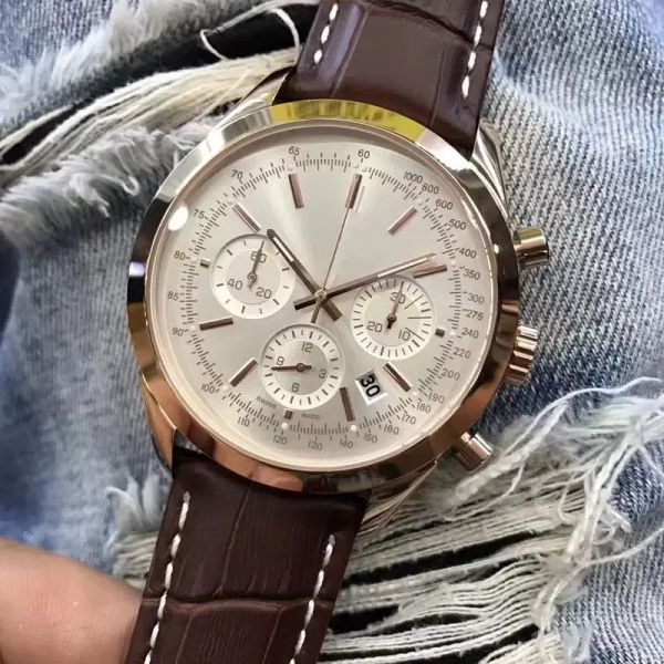 2023 Erkek Kol saatleri 45.5mm kuvars krono süper hızlı beyaz kadran kauçuk kayış erkekler saatler Paslanmaz çelik altın kasa kol saatleri Montre de Luxe J594