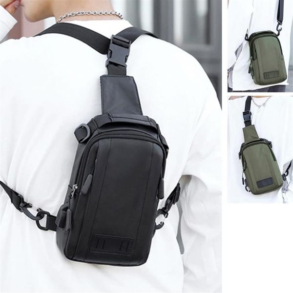 Mochila Nylon Homens Mochila Mochila Porta de Carregamento USB Masculino Militar Sling Messenger Crossbody Peito Pacote Daypack2411