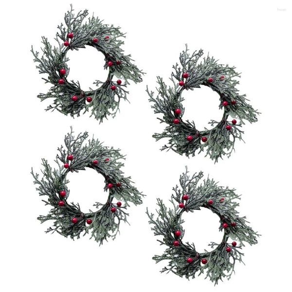 Fiori decorativi 4 pezzi Regali di Babbo Natale Piante artificiali Ghirlande di pilastri Regali di Natale rurali Decor Anelli in PVC Leis