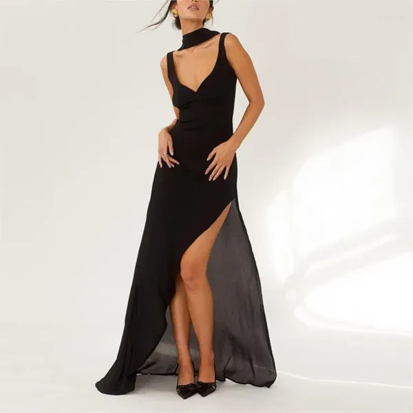 Damen-Badebekleidung, Strandkleid für Frauen, vertuschen, Outlet-Badebekleidung, unregelmäßig, Schwarz, 2023, Rock, Halsausschnitt, Büste, schmaler Schlitz mit Luftschlangen, solides Spandex