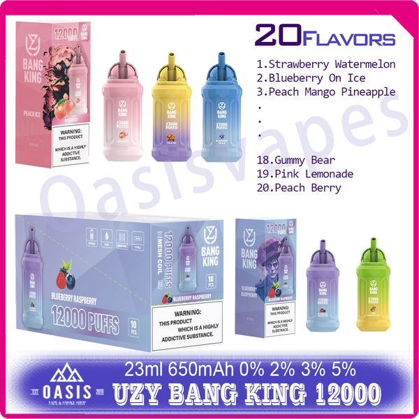Autentico UZY BANG KING 12000 Puff monouso per sigarette elettroniche 12k 23ml Preriempito liquido Vape Pen 650mAh Batteria ricaricabile Vaporizzatore 20 gusti