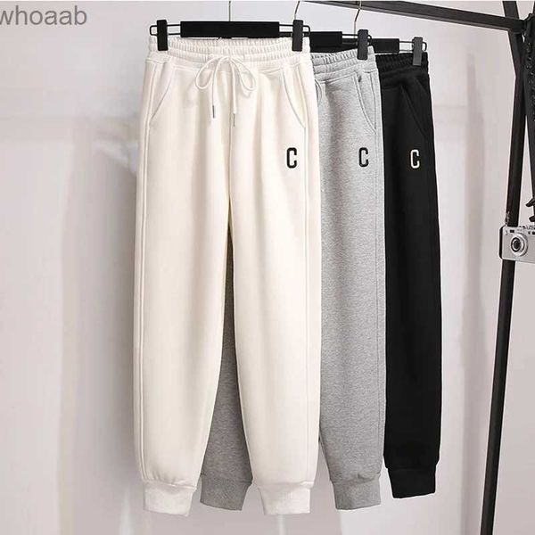 Calças masculinas inverno mulheres calças de lã casual quente calças grossas sólida c impressão solta dstring sweatpants pelúcia harem calças meninas sportwear yq231204