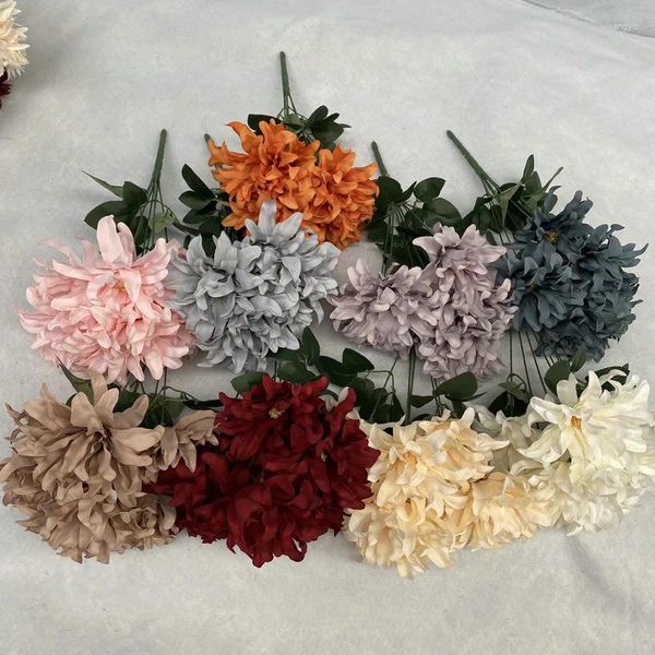 Flores decorativas 7 cabeças de orquídeas roxas artificiais, pano de lã moído, materiais para flores, guias de casamento, arranjos de dálias