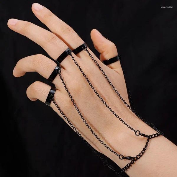 Ringos de cluster Punk Style Black Chain Wrist For Mull Men Men Five Fingers Bracelet Ring Ring Trendy Hip Hop Fashion Jewelry Gift