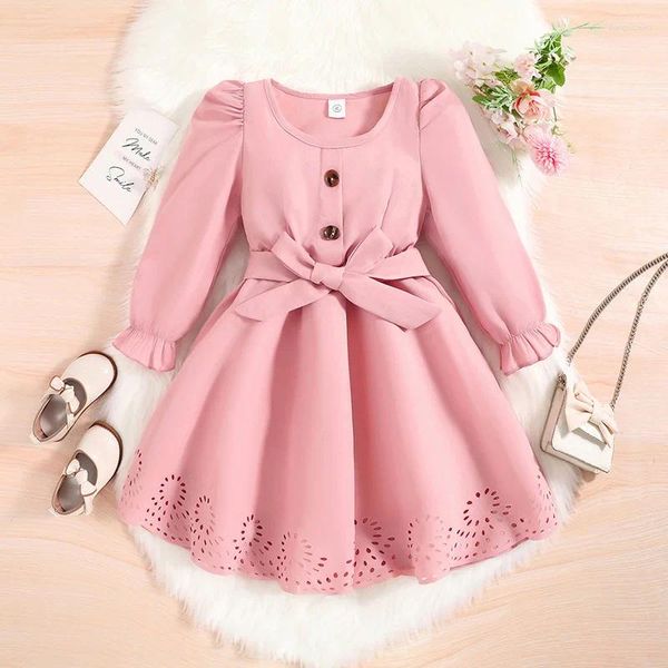 Kız Elbiseler Çocuklar Giysiler İçin Günlük Elbise 2023 Sonbahar Kış Yürüyen Toddler Sevimli Pembe Uzun Kol Prenses Moda Çocuklar 2-8y