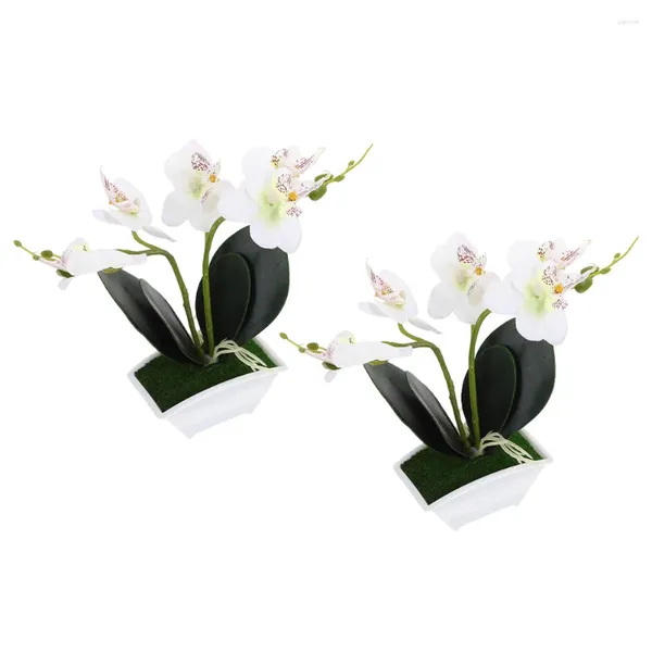 Dekoratif Çiçekler 2 PCS sahte çiçek simülasyonu Phalaenopsis Yapay Pot Saksı Dekorasyonları Beyaz Bitki Süsleri