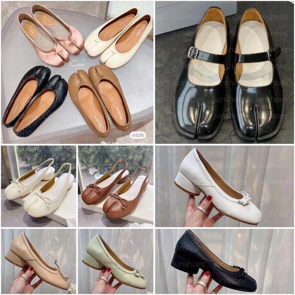 Женщины таби-балерины дизайнер обувь MM6 кожаные каблуки балетные туфли