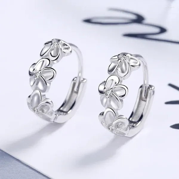 Brincos de argola agradável agulha banhada a prata para mulheres senhora casamento moda jóias de alta qualidade cristal zircão flor parafuso prisioneiro