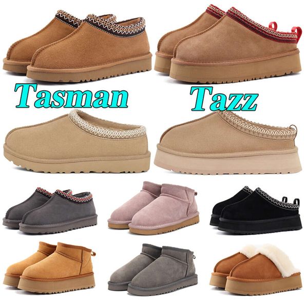 Botas Tazz 1ugglie-05 Chinelo Tasman Chinelos Mulheres ultra Ugh botas mini plataforma tasman Preto Castanha Vermelha Pele Semente de Mostarda Botas de pele fofa 915ESS