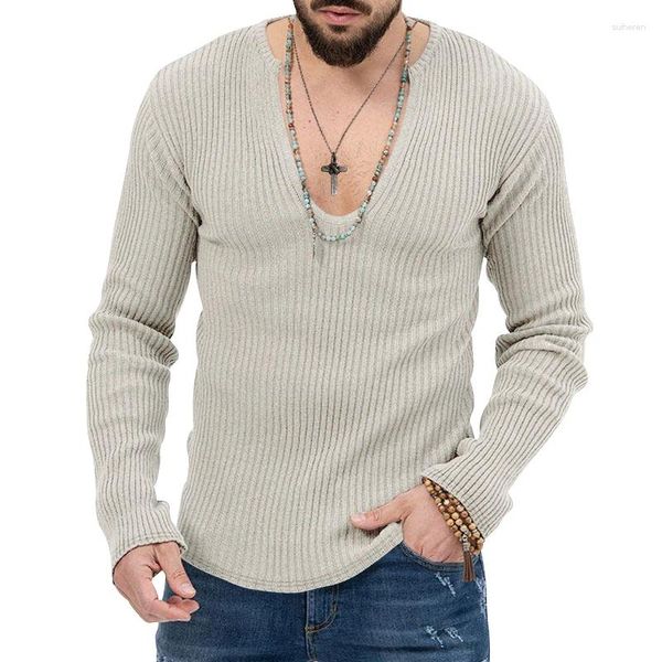 Maglioni da uomo Maglione pullover con scollo a U Design Autunno Inverno Casual Sottile Maglie a manica lunga Abiti maschili di alta qualità Tinta unita