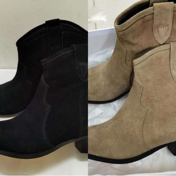 Isabel Marants Stiefel Neue Wildleder-Knöchelschuhe aus echtem Dicker-Leder Mode Neue Pop-Paris-Western-inspirierte Start- und Landebahnen Dickers Booties-Schuhe Yj1f