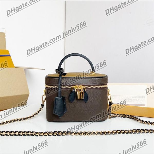 Bolsa de caixa feminina de primeira classe, bolsa de maquiagem clássica de couro, bolsa de ombro feminina, bolsa de flores antigas, bolsa de maquiagem254d