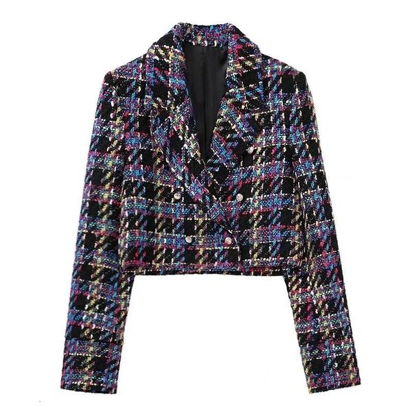 Mulheres ternos blazers senhoras xadrez tweed terno outerwear primavera casacos curtos manga longa tops moda jaquetas sob medida mulheres pequenas 231204