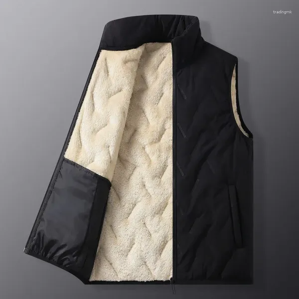 Gilet da uomo Dolcevita autunno inverno Solido peluche e tasca spessa Cardigan con cerniera Gilet senza maniche Cappotti Top casual alla moda vintage