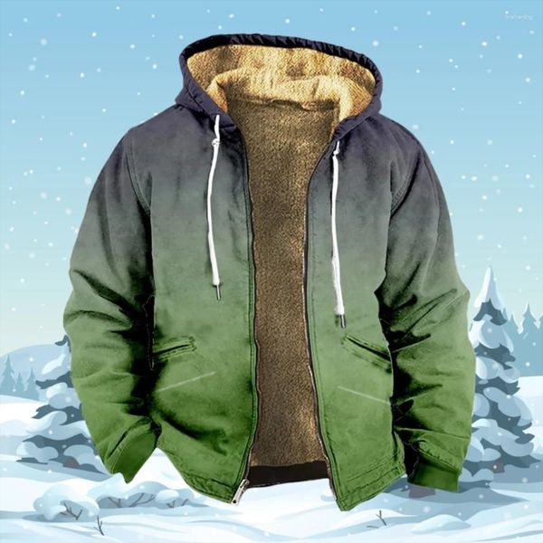 Heren Hoodies Warme Hoodie Rits Voor Mannen Casual Beschaving Patroon Prints Winterjas Lange Mouw Sweatshirt Met Capuchon