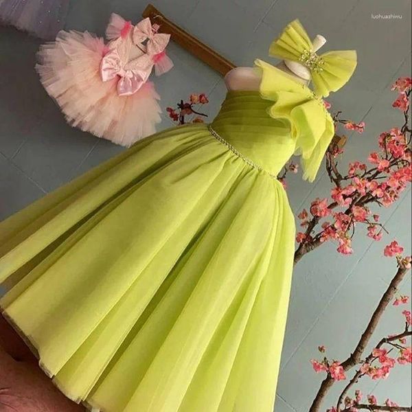 Abiti da ragazza Spettacolo Giallo Fiore semplice Una spalla Fiocco in rilievo Compleanno per bambini Weddding Customes Vestidos De Primera Comunion