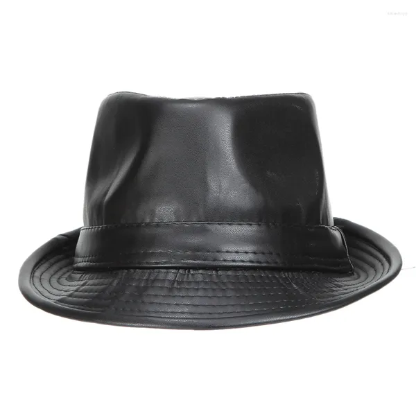 Berets PU Fedora Chapéus para Mulheres Homens Estilo Retro Panamá Top Chapéu Proteção Solar Mens Verão