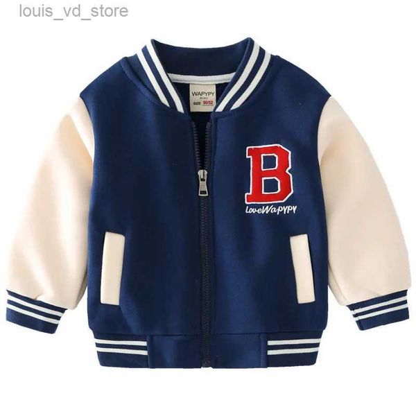 Jacken 2023 Herbst Winter Jungen Reißverschluss Jacke Kinder Fleece Oberbekleidung Baby Stickerei Buchstaben Baseball Uniform Kinder V-ausschnitt Casual Top T231204