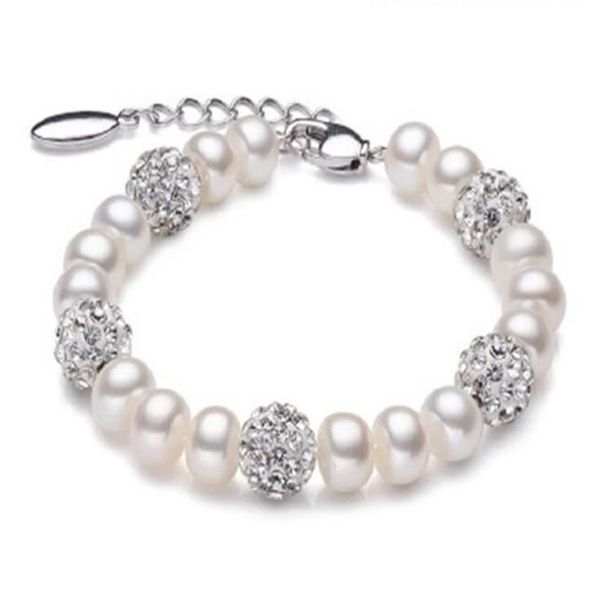 Vero e proprio bellissimo braccialetto di perle d'acqua dolce da donna, braccialetto di perle bianche coltivate da sposa, gioielli in argento 925, regalo di compleanno per ragazza GB773266x