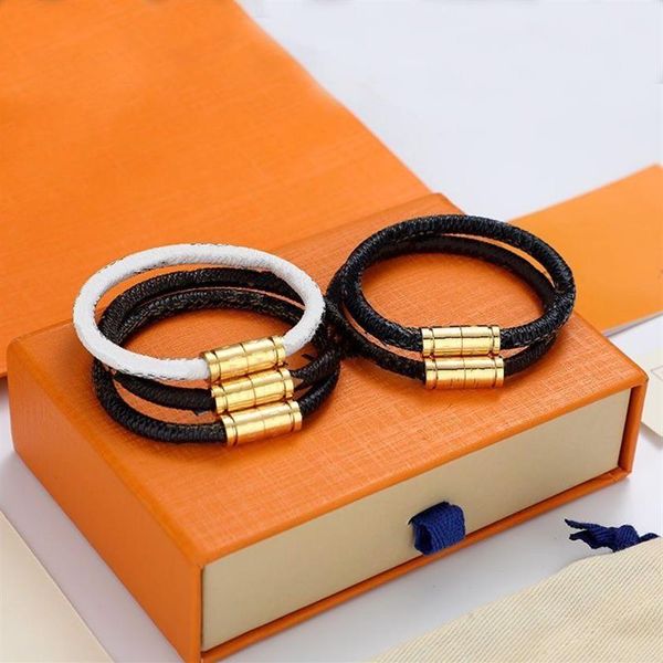 Designer de aço inoxidável mover pulseira vácuo chapeamento senhoras cabo couro magnético pulseira casal aniversário noivado holiday309d