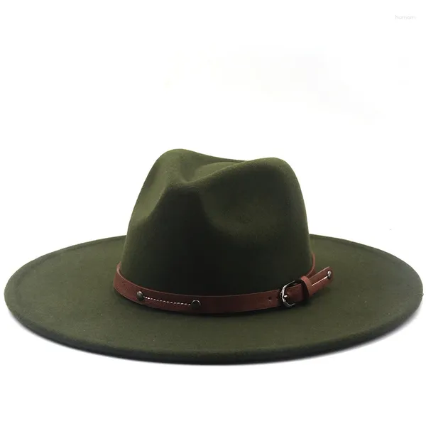 Berets Einfache 9,5 cm Frauen Männer Große Breite Krempe Wolle Fedora Hut Britischen Stil Winter Gentleman Elegante Dame Jazz Hüte