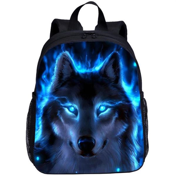 Rucksack Mini für Kinder Jungen Mädchen Tier Nacht Wolf 3D-Druck Schultasche 13 Zoll Büchertasche Kindergarten Satchel Mochila Escolar235b