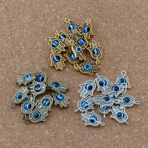 90 pçs hamsa mão olho azul talão kabbalah boa sorte pingente jóias diy ajuste pulseiras colar brincos 18 2x12 8mm 3 cores A-3280K