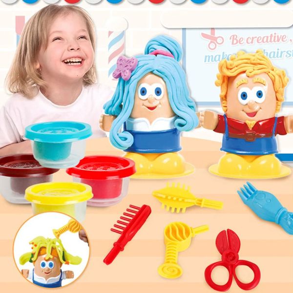 Ton-Teig-Modellierung, kreatives DIY-Spielzeug für Kinder, Friseur-Schlamm, handgefertigt, vorgetäuscht, Barbier, Rollenform, Spielhaus, Mädchen-Spielzeug, Geschenk 231204