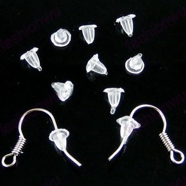 Vendi lotti da 2000 pezzi Utili orecchini in plastica bianca trasparente con tappo posteriore 4 mm Accessori per orecchini fai da te257a