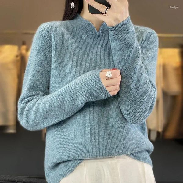 Maglioni da donna 2023 Autunno maglione lavorato a maglia di lana da donna di alta qualità colletto alla coreana pullover femminile moda invernale vestiti ragazze top