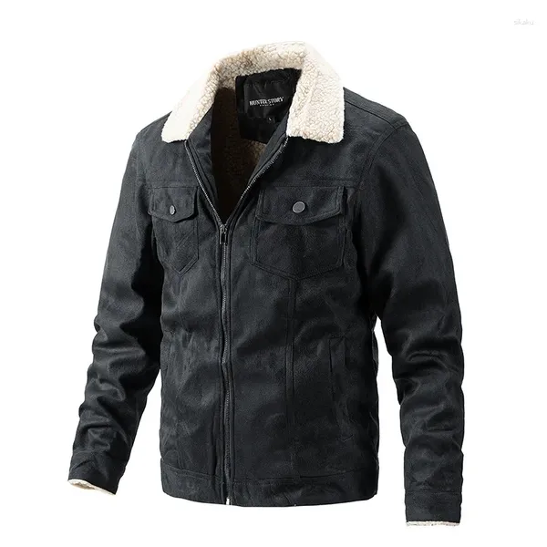 Jaquetas masculinas de couro grosso moda jaqueta dos homens inverno outono gola de pele do falso à prova de vento casaco quente roupas de marca