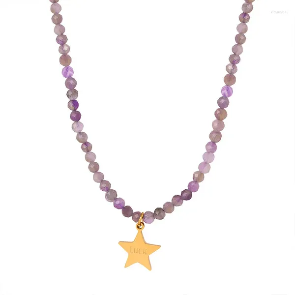 Anhänger Halsketten Design Halskette Schmuck 18k vergoldeter Edelstahl Farbe Stern Charm Amethyst Perlen für Frauen