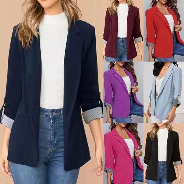 Damenanzüge, S-XXL, Damen-Blazer, Jacke, Dreiviertel-Ärmel, schlank, locker, Frühling, Sommer, Herbst, lässig, für Büro, Arbeit, Schwarz, Rose, Rot, Lila, Blau